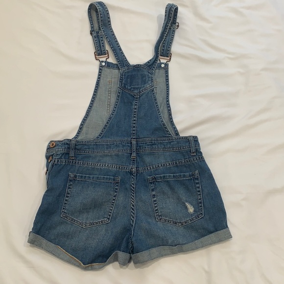 Forever 21 Distressed Jean Overall Shorts Size S - Picture 2 of 10